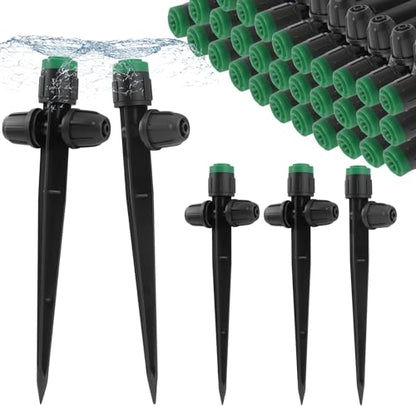 35PCS Double-Head Drip Irrigation Emitters, Kalolary Locked Drip Irrigation Sprayer Parts for 1/4" Tubing, Adjustable 360 Degree Vortex Water Flow Dripper with Lock for Garden Watering System (Green) - color: Green Double-head Locked Sprayer