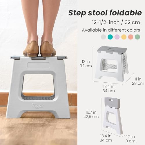 Vigar Compact Foldable Step Stool, 12-1/2-Inch, Gray - color: Gray, size: 12-1/2-Inches