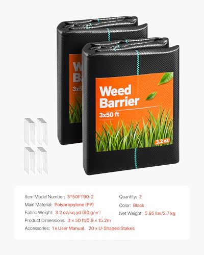 VEVOR 3x100FT 3.2oz Weed Barrier Fabric Heavy Duty, Landscape Fabric, Weed Blocker Fabric, Garden Weed Mat Lawn Fabric, Weed Control Fabric, Driveway Fabric, Ground Cover, Woven Landscape Cloth, Black - size: 3FT*50FT*2Packs-3.2oz