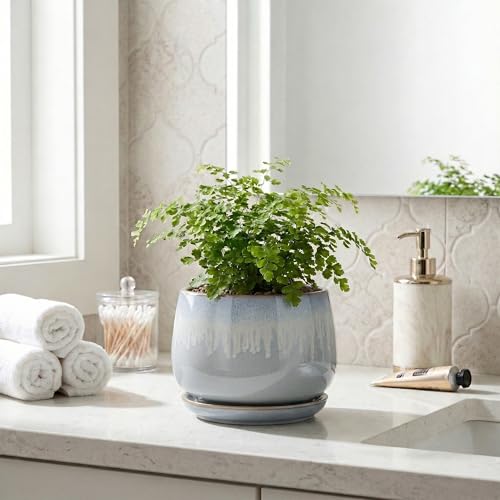 Ceramic Plant Pots 6 Inch, Indoor Flower Pots, Grey-White - size: 6 Inch, style: Grey-white