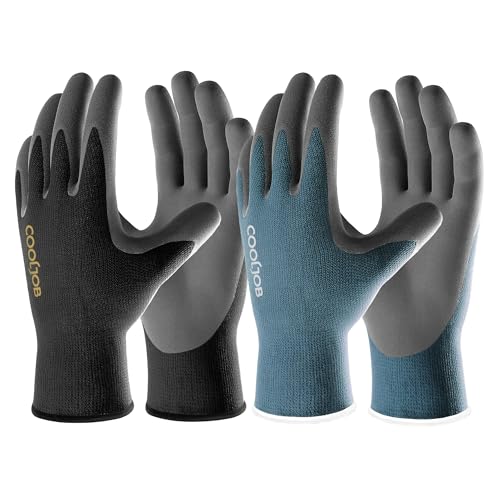 COOLJOB 2 Pairs Gardening Gloves for Men, Breathable Rubber Coated, Small - color: Black & Blue (Nitrile Touchscreen), size: Small (Pack of 2)