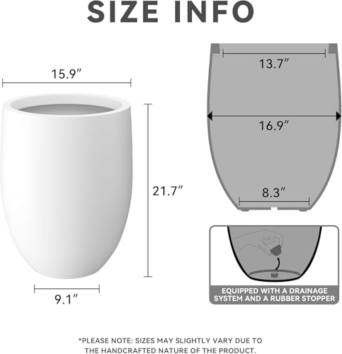Kante Large Round Bullet White Concrete Planter 21.7" Tall, Outdoor - color: White