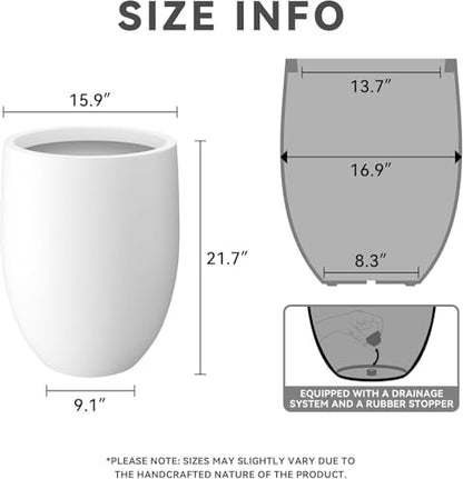 Kante Large Round Bullet White Concrete Planter 21.7" Tall, Outdoor - color: White