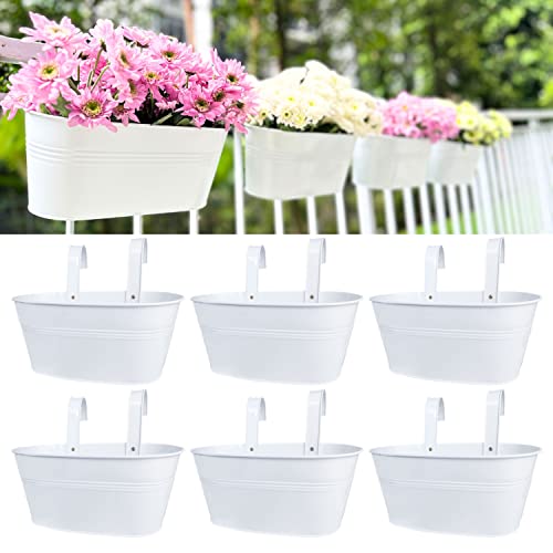 LaLaGreen Modern Rail Planter (11.8 in, 6 Pack) White Metal Deck Buckets - size: 11.8" (30 cm) x 6 Pack