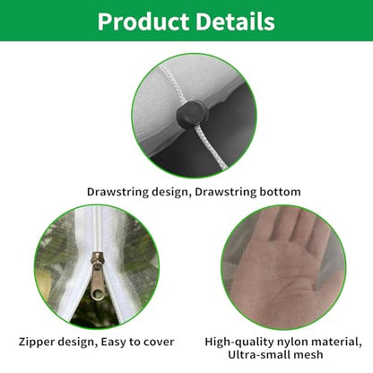 KEOHOLI Large 2 Packs Fruit Tree Netting Bags with Zipper and Drawstring, Insect Bird Barrier Netting Plant Covers for Fruit Vegetable Trees, Bushes,Flower in Garden (10 * 10ft) - size: 10*10ft (2Pack, White)