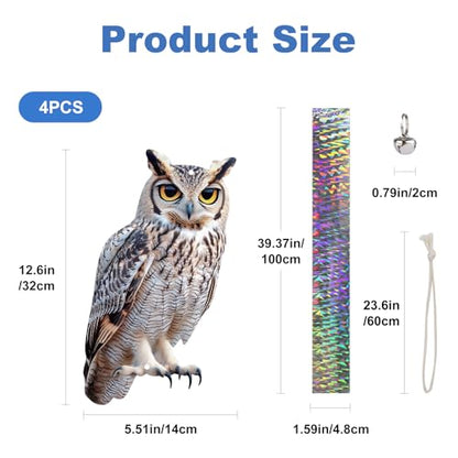 4PCS Garden Owl to Scare Pigeons Away from Porch, Flat Fake Owl to Keep Pigeon Away from Balcony, Hanging Plastic Owl, Woodpecker Scare Devices with Reflective Tape for Tree Patio Window Roof - color: Grey (2) - 4PCS