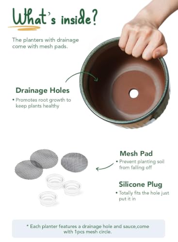 LE TAUCI Ceramic Pots for Plants, 8.3/7/6 Inch Indoor Planters with Drainage Holes & Mesh, Modern Glossy Glaze Cylinder Fluted Plant Pot for Snake Plant, Set of 3, Dark Olive - color: Dark Olive