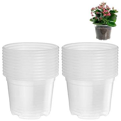 M METERXITY 20 Pack Clear Nursery Pots with Drainage Holes, Sturdy Plastic Seedling Starter Pot for Plants, Vegetable, Succulent, Propagation, Root Cutting, Seed Starting [3'' x 2''] - size: 3.15''