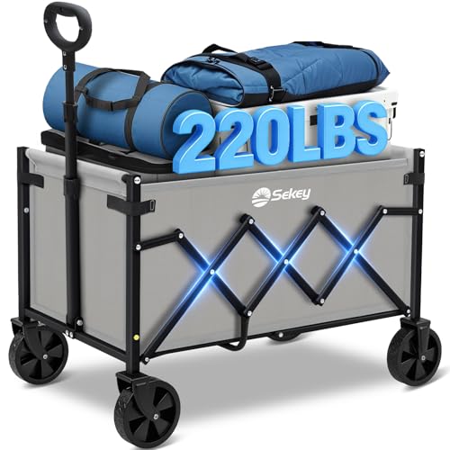 Sekey Lightweight Collapsible Wagon, 220 lb Capacity, Quick-Fold Cart - color: Gray, size: 220 lbs