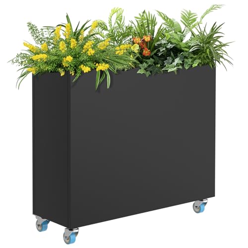 HAYOHRT Rectangular Planter Box for Outdoor Indoor Patio Porch with Drainage Holes & Removable Shelf Black Flower Planter 35 x 12 x 26inch Modern Design for Plants Flowers Vegetables Fruits - color: Black, size: 35x12x26''(LxWxH)
