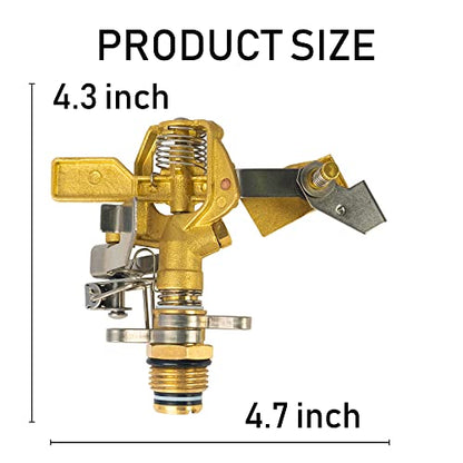 Hourleey 1/2 Inch Brass Impact Sprinkler, 2 Pack Heavy Duty Water Sprinkler Head, Adjustable 0-360 Degree Coverage Pattern, Watering Sprinkler for Large Area Lawn Patio Garden Irrigation - size: 2 Pack