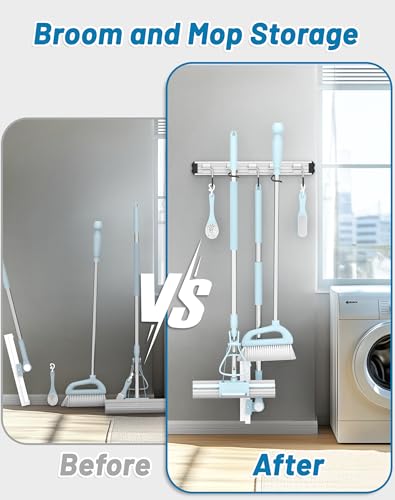Mop and Broom Holder Wall Mount Garden Tool Rack Organizer - color: Black, size: 4 Packs 5 Hooks