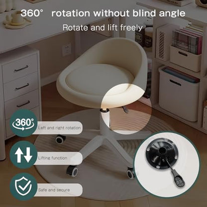 Rolling Stool – Ergonomic Swivel Seat, Adjustable Height, Ultra-Quiet Wheels, Padded PU Leather Cushion, for Salon, Office, Massage & Medical Use Beige - color: Beige