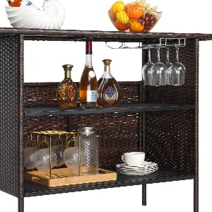 VINGLI Outdoor Storage Cabinet with Wheels, Waterproof Woven Rattan with Double Magnetic Doors, Mobile Multi-Purpose Cabinet for Storage, Buffet Server, Bar Table, Potting Bench (Classic) - size: Classic