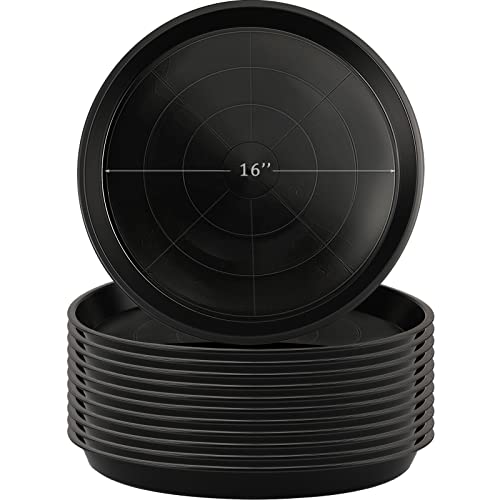 Eccliy 12 Pcs Plastic Plant Saucers Tray, Black, 16 Inch, Round - color: Black, size: 16 Inch, style: Round