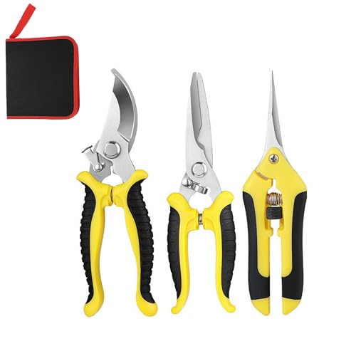 3PCS Garden Pruning Shears Set - Heavy Duty Bypass Pruners, Sharp Stainless Steel Gardening Scissors with Ergonomic Handle, Secateurs for Plants, Flowers, Fruit Trees, Bush Trimming (Yellow) - color: Yellow
