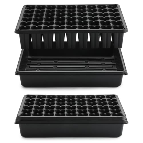 RooTrimmer 5 Pack Seedling Starter Trays No Holes and 5 Pack 54 Cell Seed Starter Trays Extra Deep 2.8" - Heavy Duty Plastic Nursery Trays for Seed Germination & Plant Propagation (5 Sets) - size: 54 Cells Plug Tray-5P+54 Cells Bottom Tray-5P