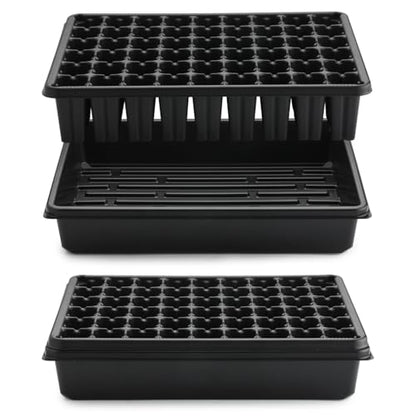 RooTrimmer 5 Pack Seedling Starter Trays No Holes and 5 Pack 54 Cell Seed Starter Trays Extra Deep 2.8" - Heavy Duty Plastic Nursery Trays for Seed Germination & Plant Propagation (5 Sets) - size: 54 Cells Plug Tray-5P+54 Cells Bottom Tray-5P