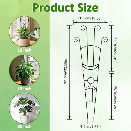 Monstera Plant Support - 4-Pack of 32.6" Tall Plant Trellis Stakes for Large Indoor Vines | Adjustable Dual Pole Frame for Monstera Deliciosa & Potted Plants - size: 4-Pack Plant Support