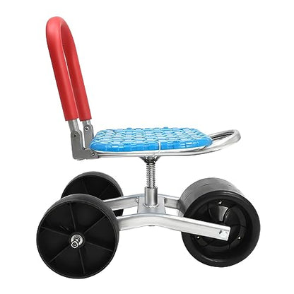 Garden Cart Rolling Workseat, Garden Seat with Wheels, Comfort Utility Stool, 360 Degree Swivel Seat Adjustable Height and Direction for Patio, Yard, Heavy Duty Gardening Stool