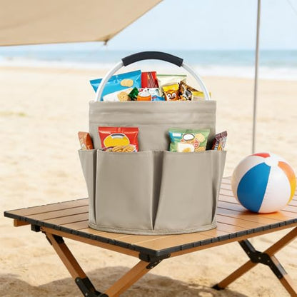 Cleaning Caddy with Handle, Foldable Cleaning Tote Bag with Multiple Pockets, 17L Cleaning Products Organiser, Portable Cleaning Bucket Bag for Home, Garden, Picnic & Beach