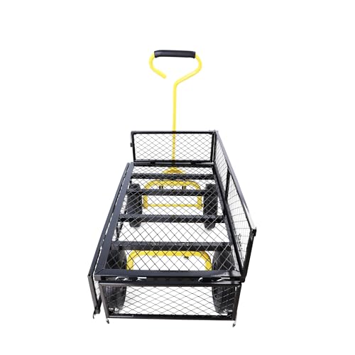Metal Utility Wagon with 10" Solid Large Wheels 500 Lbs Capacity Heavy Duty Wheel Barrow Mesh Steel Garden Wagon Cart Dump Cart Pullable with 180° Rotating Handle Removable Sides (Black & Yellow) - color: Black & Yellow