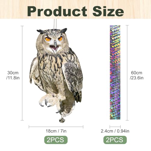 Owl to Keep Animals Away, 2 Pack Hanging Plastic Flat Fake Owl with Reflective Tape to Keep Woodpecker Animals Away for Garden Patio Deck Orchard Trees Porch and Windows - color: 2pcs-brown