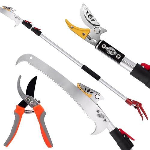 10FT Telescopic Pole Pruner, Extendable Tree Pruner with Fruit Picker