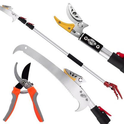 10FT Telescopic Pole Pruner, Extendable Tree Pruner with Fruit Picker