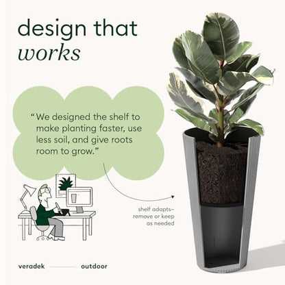 Veradek Demi Series Tall Planter - Tall Tapered Outdoor Planter with Shelf - color: Gray, style: Narrow Groove -2 Pack
