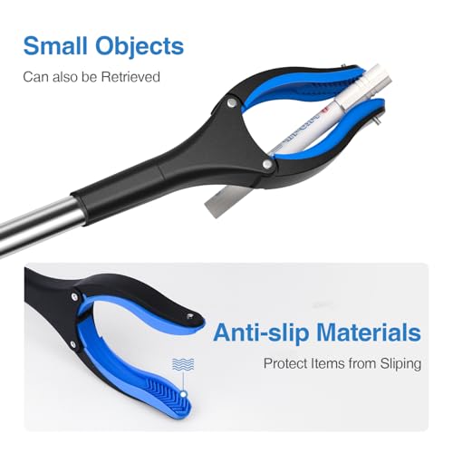 2-Pack Grabber Reacher Tool, 32 Inch Extra Long Steel Foldable Pick Up Stick with Strong Grip Magnetic, 90° Rotating Anti-Slip Jaw, Trash Claw Grabber Tool, Hand Grabber for Reaching, Arm Extension - color: Blue
