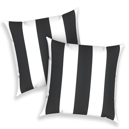 Outdoor 16x16 Inch Throw Pillow Covers Set of 2, All Weather Square Pillow Cases, Covers ONLY, Patio Cushion Pillow of Home Furniture Use, Cabana Black - color: Cabana Black, size: 16" x 16" (Pack of 2)