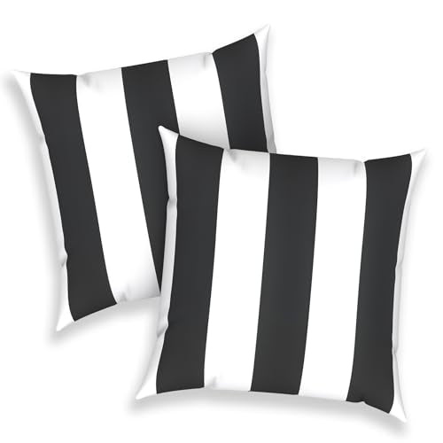 Outdoor 16x16 Inch Throw Pillow Covers Set of 2, All Weather Square Pillow Cases, Covers ONLY, Patio Cushion Pillow of Home Furniture Use, Cabana Black - color: Cabana Black, size: 16" x 16" (Pack of 2)