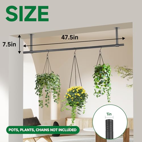 Hanging Planters Rod – Plant Hanger Indoor for Window Ceiling, Hanging Plant Shelf for Wall Planter House Plants, Plant Shelves Metal Holder Bar 47.5In (Pots, plants, chains not included) - size: 47.5In Length-1pc