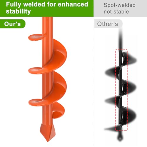 Insaga 1.6" x 9" Auger Drill Bit for Planting, 2.5mm Thick Spiral Earth Drill Garden Auger for Post Hole Digger, Solid Steel Bright Orange Powder Coated, Fit 3/8'' Hex Drive for Bulb Flower Garden - size: 1.6'' x 9''
