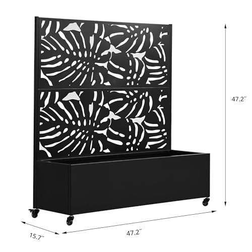 Metal Raised Garden Bed with Trellis and Wheels, 47"x47"x16" (Black-Summer) - color: Black-summer, size: 47"x47"x16"