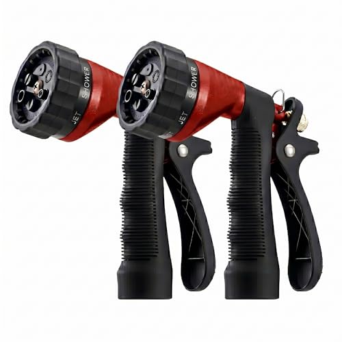 GREEN MOUNT Water Hose Nozzle 2-Pack, Zinc Alloy Garden Spray Nozzle with Adjustable Spray Patterns, Leakproof Rustproof Trigger Lock for Outdoor Cleaning & Car Wash, Red & Red - color: Red & Red