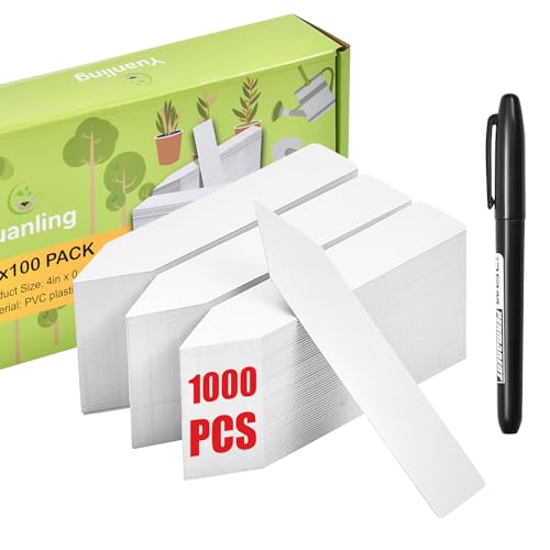 Plant Labels 1000 Pcs Yuanling for Seeding Plastic Waterproof Plant Name Tags Garden Labels Marker Garden Pots Stakes for Outdoor Potted Plants Belt Permanent Marking Pen (White) - color: White 1000pcs
