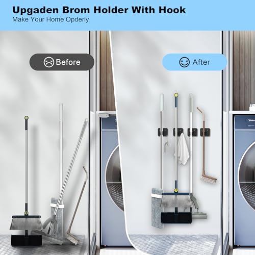 4 Pack Broom Holder Wall Mount, 304 Stainless Steel Mop Organizer with Hook - color: C-Black, size: 4PCS Gripper