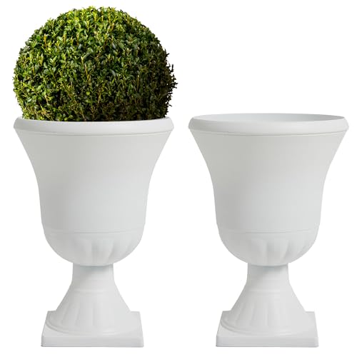 Worth 2-Pack Large White Urn Planters, 15.5" x 22" Tall Outdoor Flower Pots - color: White