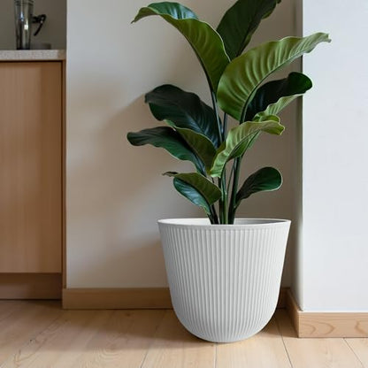 Worth Garden Plastic Round Large Planters, Set of 2 White Plant Pots - color: White, size: 2-Pack