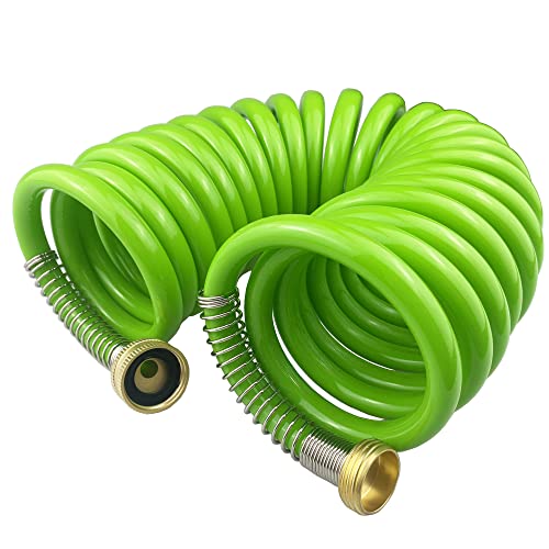 Darnassus Heavy-duty PU Coil Hose, Self-Coiling Garden Hose with Solid Brass Fittings, Retractable, Corrosion Resistant, for Household (20 FT, Green) - color: Green, size: 20 FT
