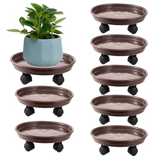 7 Packs Plant Caddy with Wheels 11.8" Plastic Rolling Plant Stands Heavy-duty Plant Dolly with Casters Indoor Outdoor Wheeled Plant Roller Base Large Planter Saucers Plant Mover - color: Brown, size: 11.8" - 7 packs
