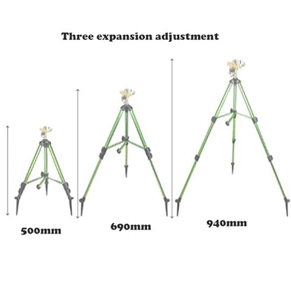 Heavy-Duty Brass Impact Sprinkler on Tripod Base, 360 Degree, 50 Feet Large Area Coverage, Adjustable Water Sprinkler, 3/4 Inch Connector Extension Legs Flip Locks