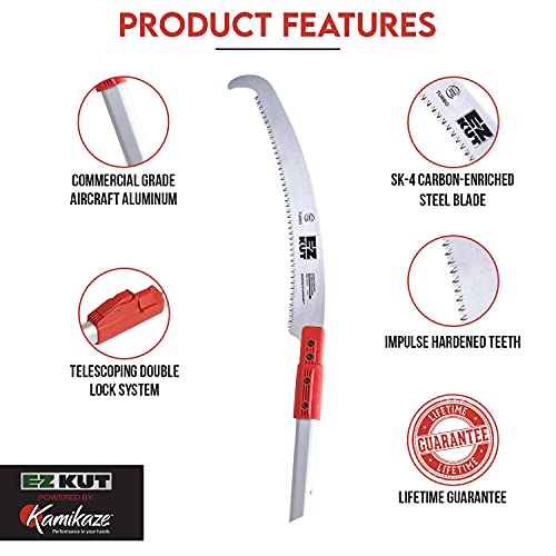 EZ Kut Kamikaze 15′ Extendable Tree Trimmer Pole Saw - Branch Cutter with Single Hook Pole Saw Blade for Branch Removal - Best Pole Saws for Tree Trimming. Tree pruner pole saw since 1988 - size: 15 ft