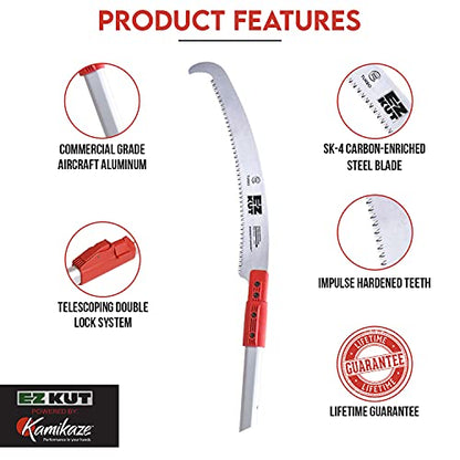 EZ Kut Kamikaze 15′ Extendable Tree Trimmer Pole Saw - Branch Cutter with Single Hook Pole Saw Blade for Branch Removal - Best Pole Saws for Tree Trimming. Tree pruner pole saw since 1988 - size: 15 ft