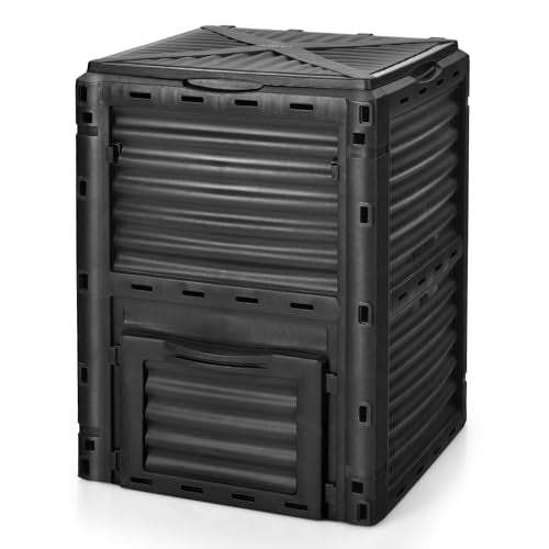 Goplus Compost Bin, 80 Gallon (300 L) Large Outdoor Composting Box w/Top Flip Latch-on Lid, Bottom Exit Door, BPA Free Material, Grass Food Trash Composter Barrel for Garden Yard (Black) - color: Black, size: 80 Gallon