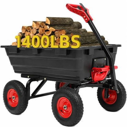 Autodaya 1400lbs Garden Dump Cart, Heavy Duty Wheelbarrow Wagon with Hitch - color: 1400lb|jet Black+red