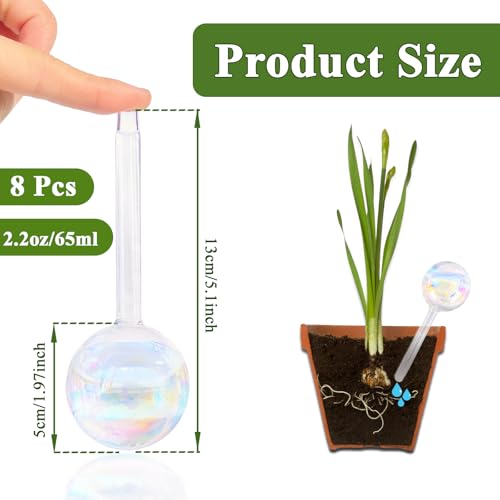 Pynqdfu 8 Pcs Plant Watering Globes,Glass Rainbow Gradient Plant Watering Globes,Self Watering Planter Insert,Automatic Plant Watering Devices for Indoor Outdoor,Flowerpot,Hanging Plants,Home Garden - size: 8PCS 13CM
