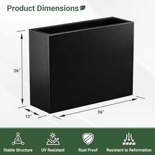 36" Metal Planter Box, Large Rectangular Window Box - size: 36”L x 12”W x 26“H